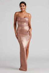 Formal High Slit Glitzy Glitter Dress