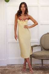 Blooming Relationship Satin Midi Dress Yellow