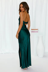 Oceanic Eyes Satin Maxi Dress Dark Green