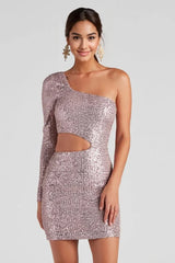 Sparkle Party Sequin One-Shoulder Mini Dress