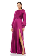 Long Sleeve Formal Pleated Dress