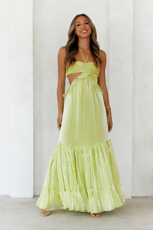 Enchanted Woods Halter Maxi Dress Lime