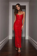 Own The Club Sequin Maxi Dress Red