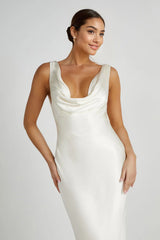 Angelique Satin Cowl Back Maxi Dress - Ivory