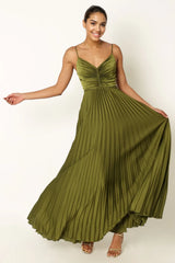 Naira Pleated Maxi Dress - Palm Green