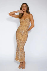 Party Mood Sequin Maxi Dress Gold