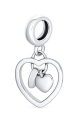 Grandma Mother Word Heart Shape Dangle Bead Charm Sterling Silver