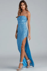 Sorella Sequin Wrap Slit Formal Dress