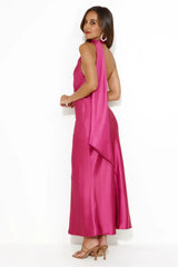 Glistening Star Satin Maxi Dress Hot Pink