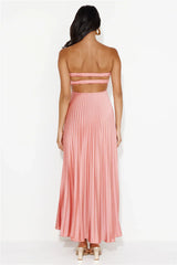 Clouds Of Love Strapless Pleated Maxi Dress Pink