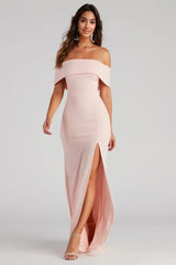 Off Shoulder Front Slit Dress