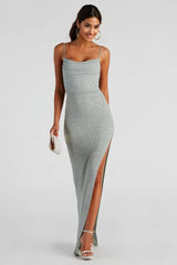 Formal High Slit Glitzy Glitter Dress