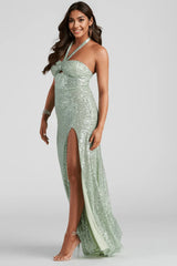 Kasey Formal Sequin Halter Dress