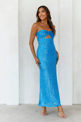 Knight Awaits Sequin Maxi Dress Blue