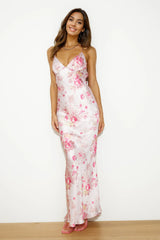 Blooming Passions Satin Maxi Dress Pink