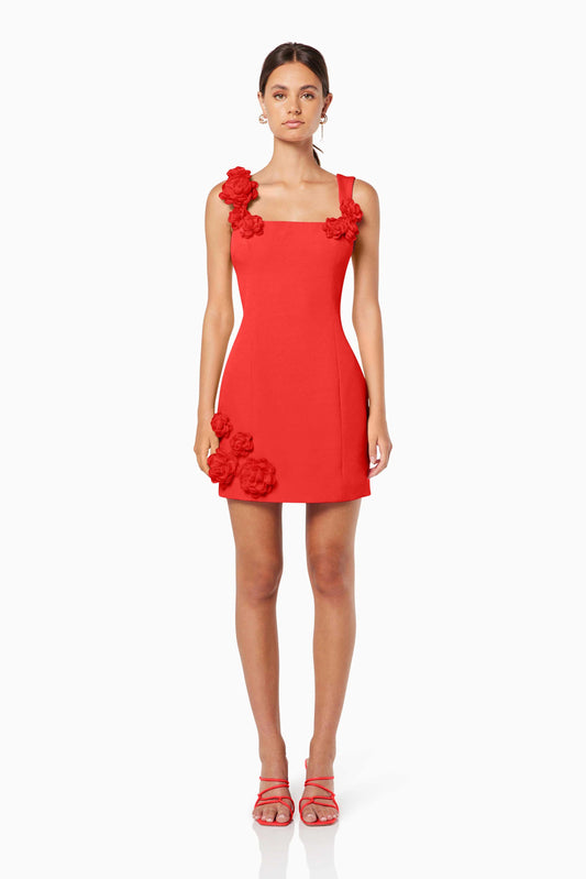 Trompe 3D Floral Mini Dress Red