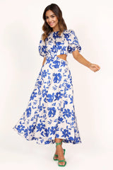 Puff Sleeve Dress - Blue Floral