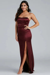 Gianna Strapless High-Slit Satin Dress