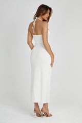 Krissy Midi Twist Halter Jersey Dress - White