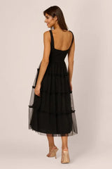 Sleeveless Midi Dress With Square Neck And Tiered Skirt In Black