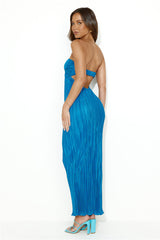 Wearing This Tonight Plisse Strapless Maxi Dress Blue