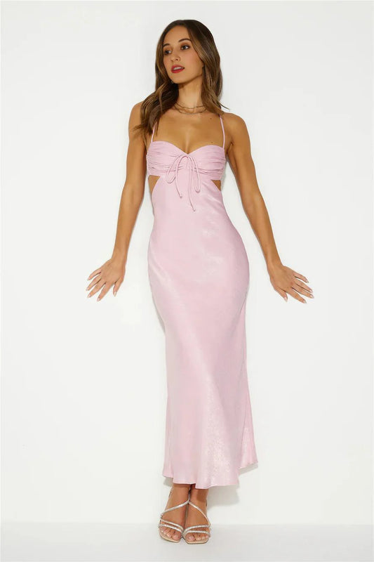 Magic In Her Vibe Satin Maxi Dress Pink