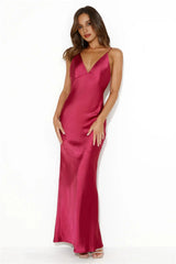 Nights Under Stars Satin Maxi Dress Berry