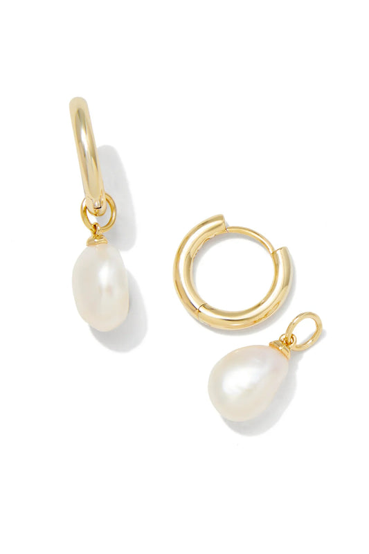 Willa Gold Pearl Huggie Earrings Gold White Pearl