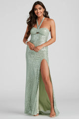 Kasey Formal Sequin Halter Dress