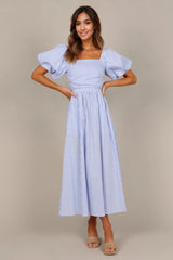 Clo Puff Sleeve Maxi Dress - Blue Stripe