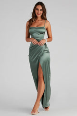 Mayra Formal Satin Slit Long Dress