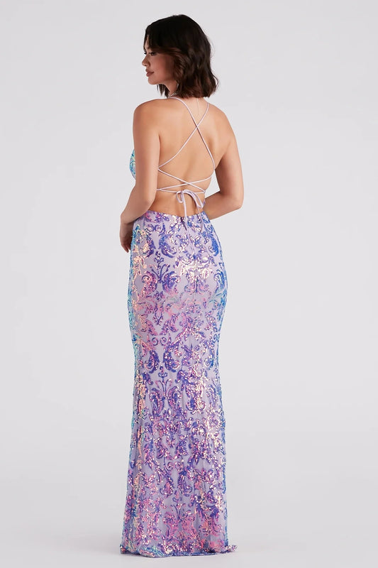 Taisia Formal Sequin Scroll Dress