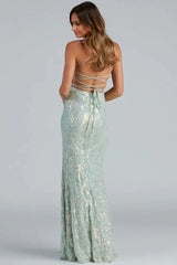 Edlyn Sequin Laceup Mermaid Formal Dress