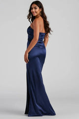 Gianna Strapless High-Slit Satin Dress