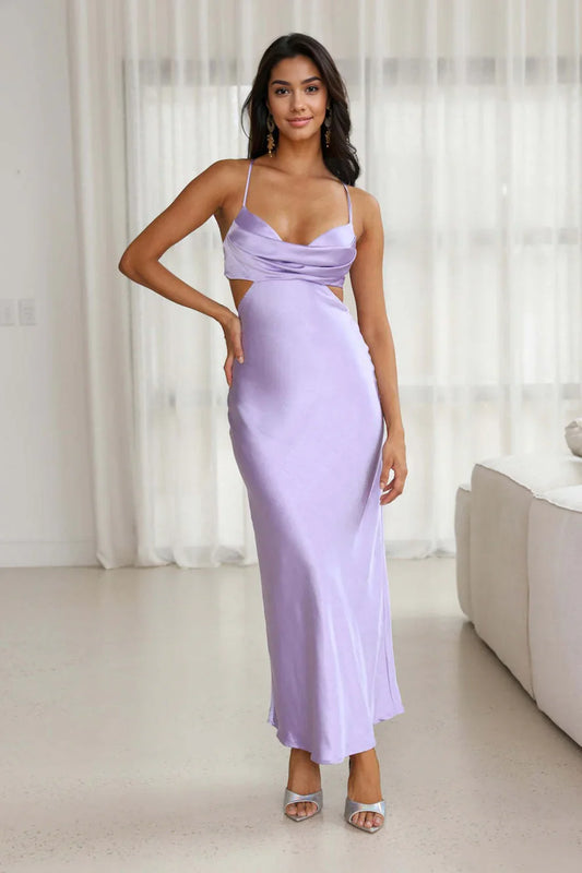 Grandest Entrance Satin Maxi Dress Lilac