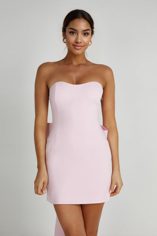 Meredith Strapless Bow Mini Dress - Blush Pink