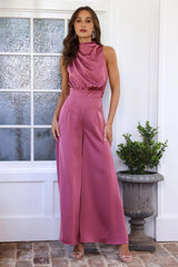 Ready Set Style Satin Jumpsuit Rose