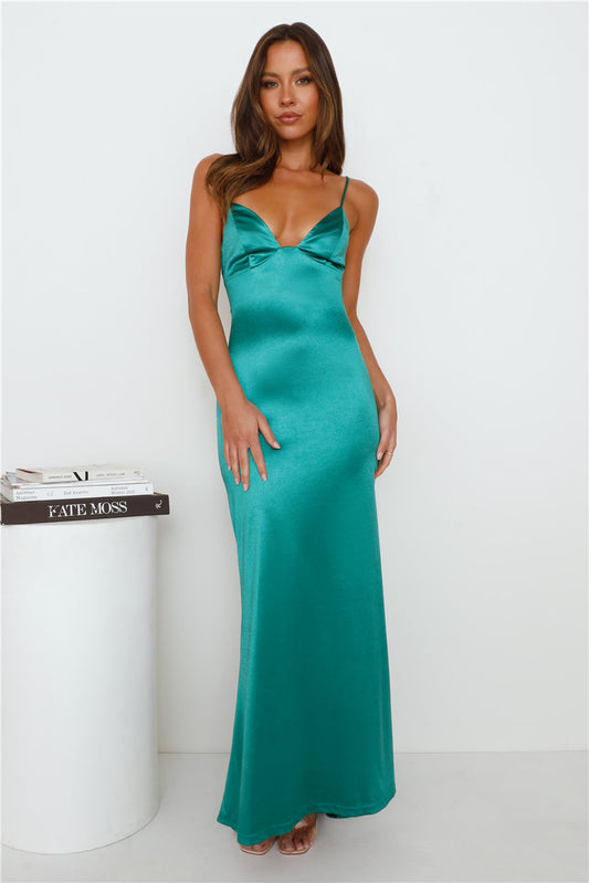 Events Of Class Satin Maxi Dress Green