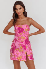 Marlina Strapless Jacquard Mini Dress Pink