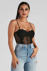 Dreamy-Chic Mesh Crochet Bustier Bodysuit