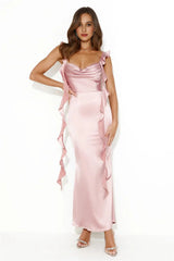 Romance High Satin Maxi Dress Blush