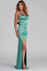 Sleeveless Satin High Slit Formal Dress