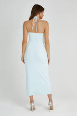 Krissy Midi Twist Halter Jersey Dress - Arctic Blue