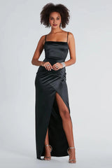 Mayra Formal Satin Slit Long Dress