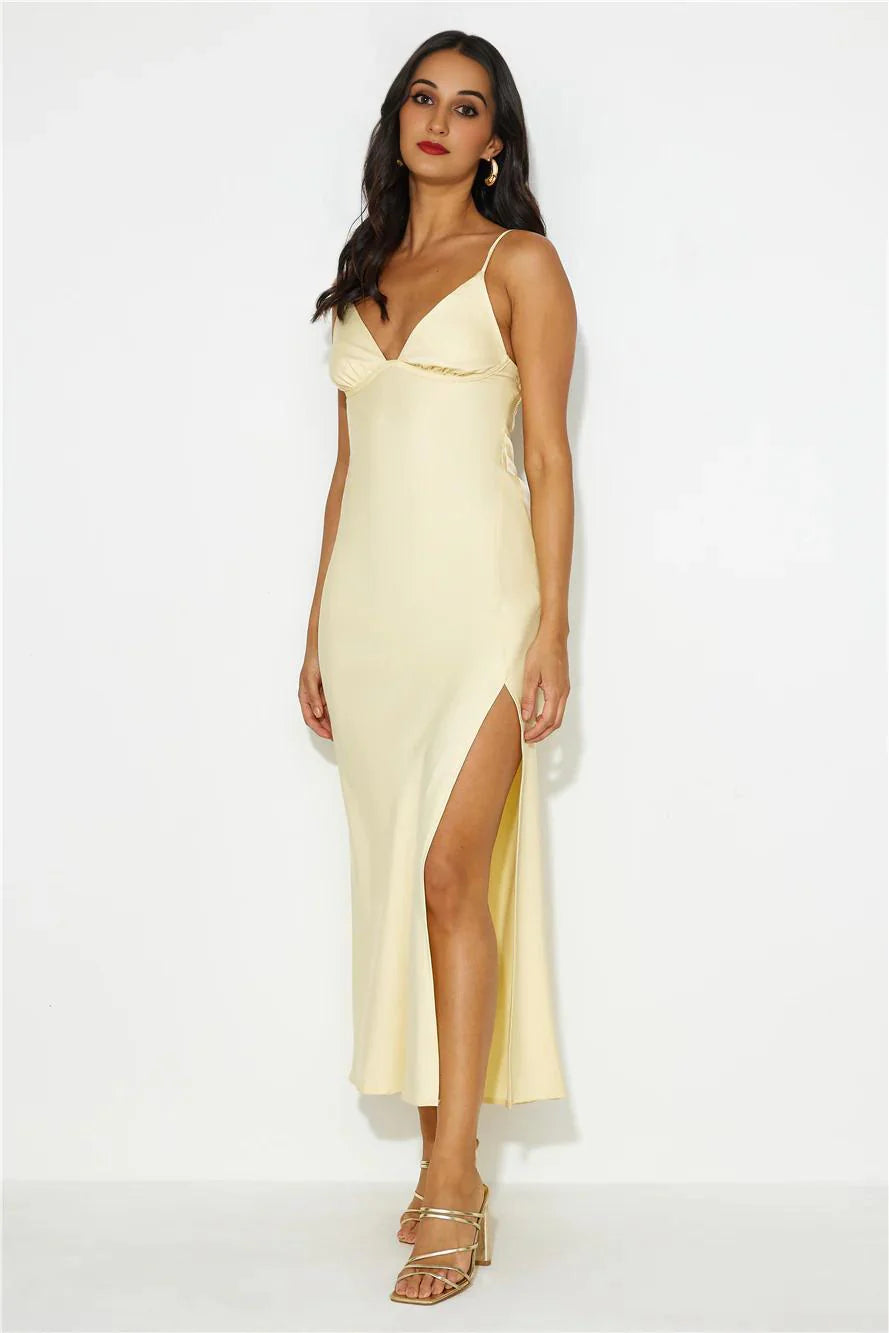 You Are Unique Satin Maxi Dress Yellow