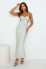 Magic In Her Vibe Satin Maxi Dress Sage