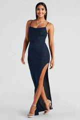 Formal High Slit Glitzy Glitter Dress