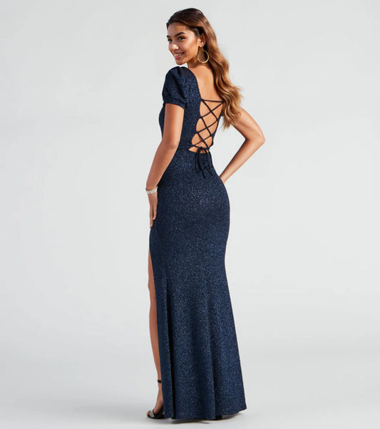 Sophie Glitter Knit Mermaid Dress Navy