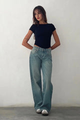 Low Rise Parallel Jeans in Vintage Blue Green