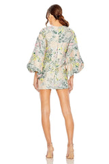 Short Floral Puff Sleeve Cocktail Dress